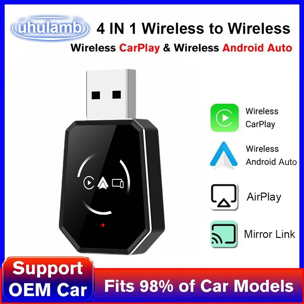 

2026 Upgrade 4 In1 Wired to Wireless CarPlay Android Auto AirPlay Mirror Link Stable Bluetooth Adapter For Audi Benz Toyota VW