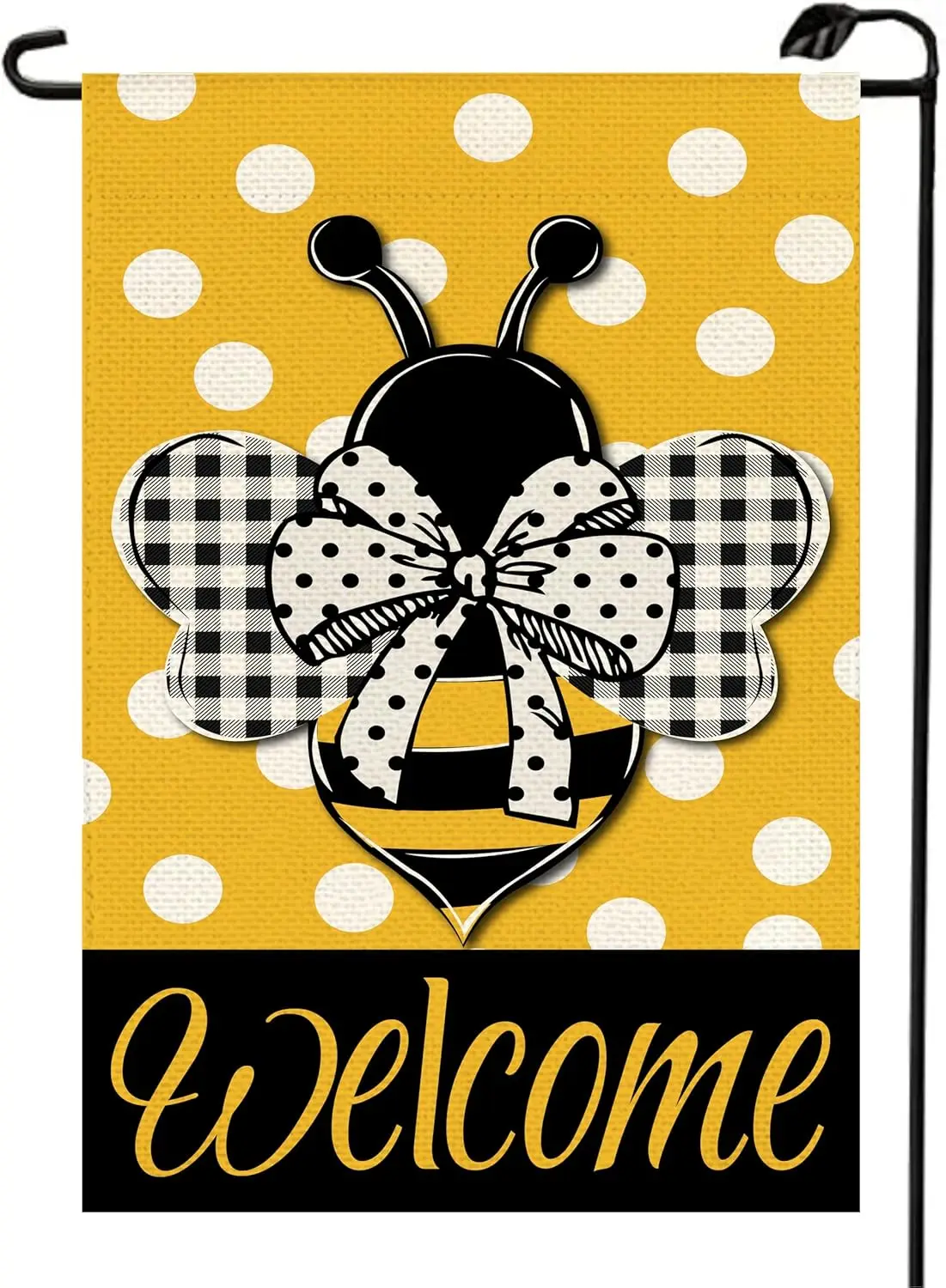 Summer Bee Garden Flag 12x18 Inch Double Sided Outside Small Burlap Welcome Bowknot Polka Dots Lake House Outdoor Decor Yard Dec