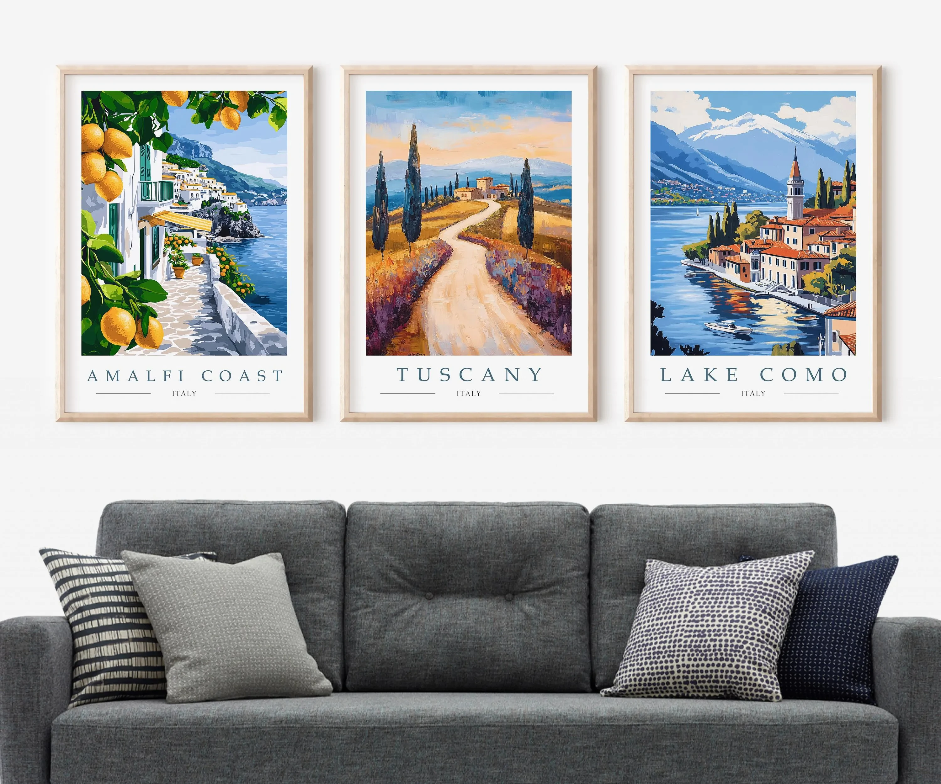 3PCS Frameless,Italy Travel Poster Prints,Amalfi Coast Tuscany Lake Como Wall Art, Mediterranean Landscape Decor Ideal Travel Gi
