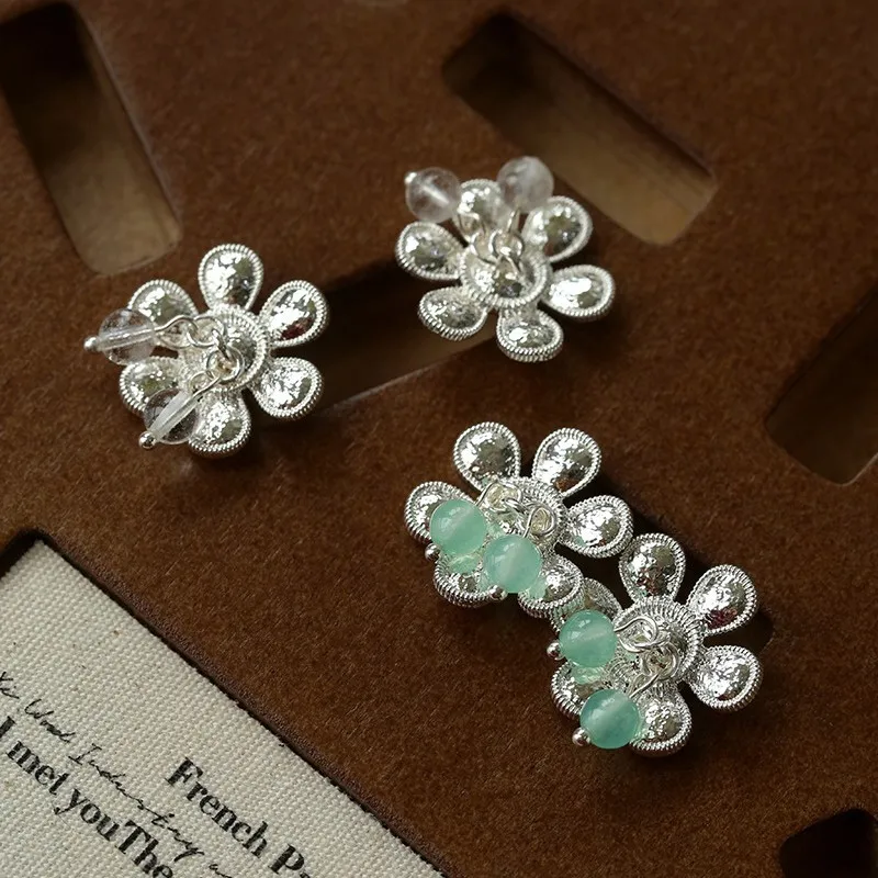 

Flowers beads tassels stud earrings fashionable fresh girl summer chic ear accessory