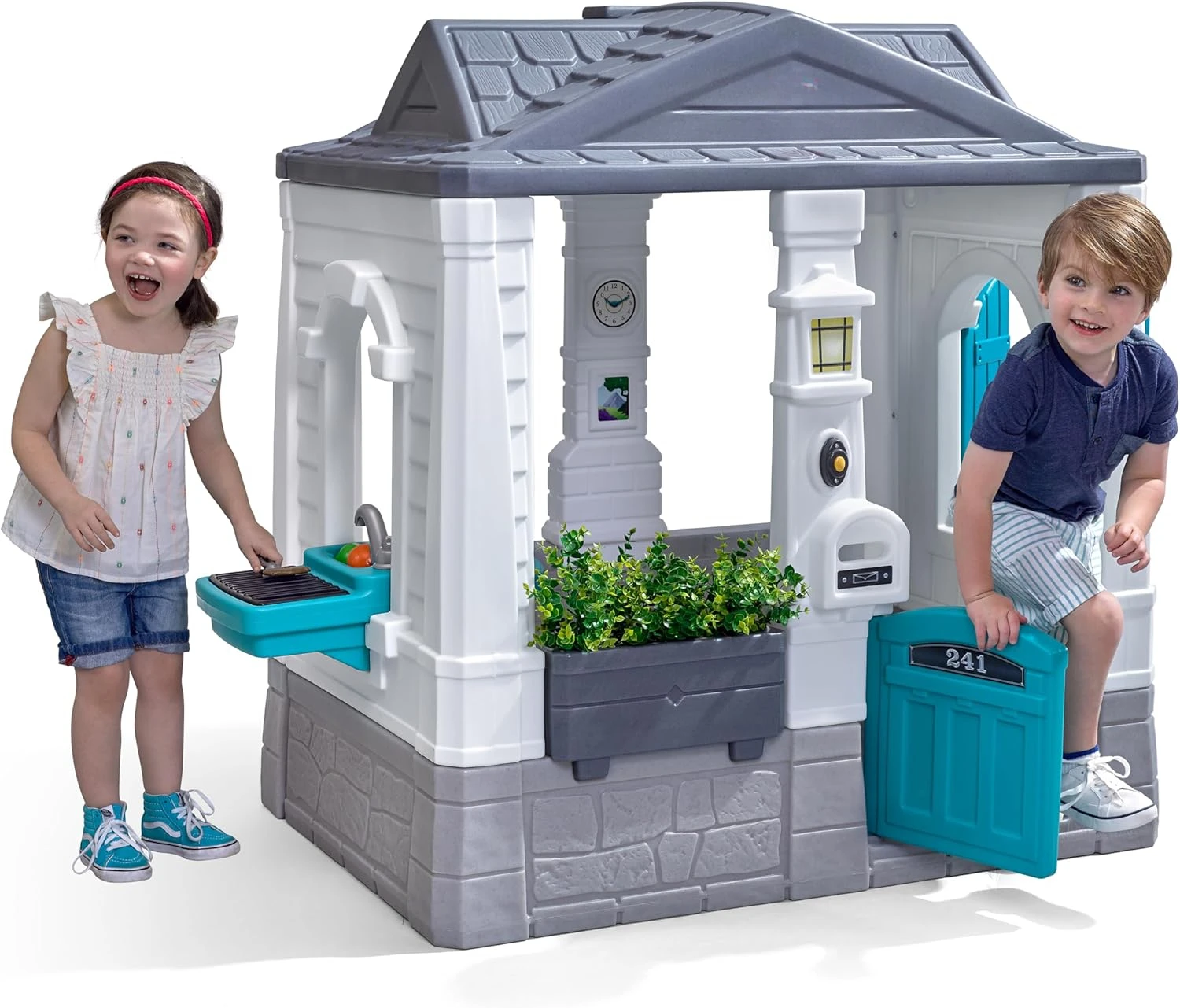 Neat & Tidy Cottage Kids Playhouse, Indoor/Outdoor Playset, Interactive Play with Sounds, Made of Durable Plastic