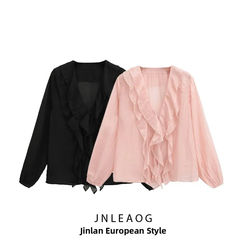 قميص نسائي أنيق من JNLEAOG بتصميم متعدد الطبقات وياقة على شكل V وأكمام طويلة مصنوع من البوليستر مريح وعملي إصدار جديد لفصل ال...
