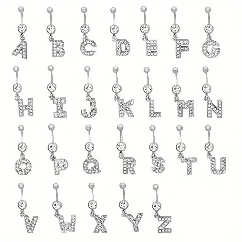 1PCS Rhinestone A-Z 26 Letters Belly Button Ring Navel Nial Ring Body Piercing Jewelry for Men Women Jewelry Gifts
