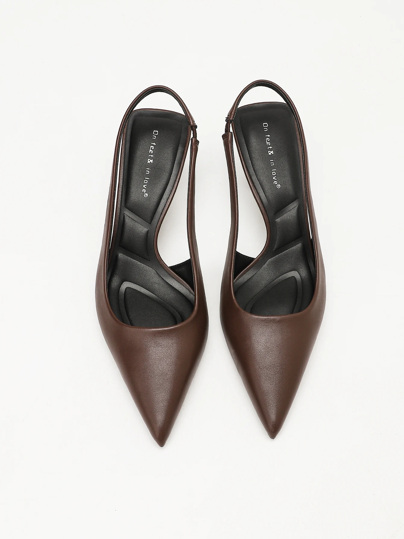 Damen Braune Slingback-Pumps mit spitzer Zehenpartie, niedrigem geometrischem Kitten-Heel, rückenfreie Pumps für Freizeit, Büro, Date und Arbeit – Detail 4