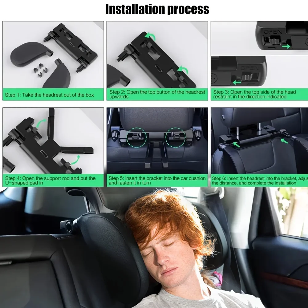 وسادة مسند رأس السيارة - وسادة دعم للرقبة والرأس قابلة للتعديل لمقاعد السيارة والسفر والنوم #6