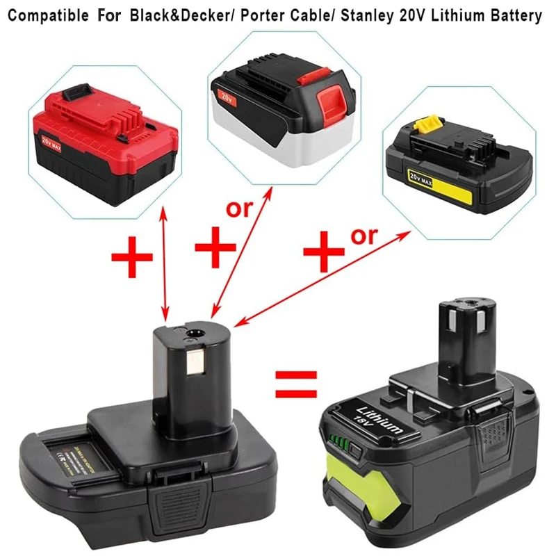 

BPS18RL Battery Adapter Converter for Black&Decker/Stanley/Porter Cable 18V 20V Lithium Battery Convert to for Ryobi 18V Tool