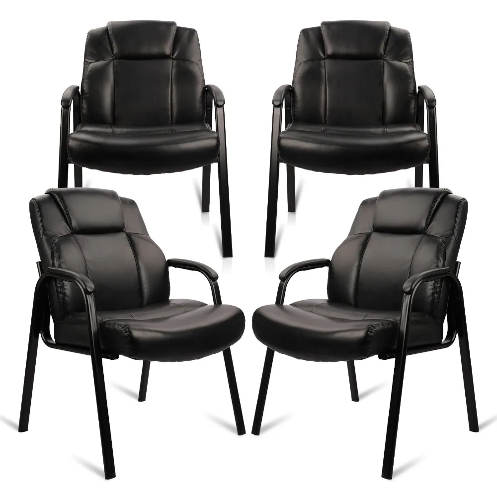 Big & Tall 500 lb. Guest Chair, Leather Reception Chairs with Padded Arm Rest for Waiting Room Office Home and Meeting, 4 Pack