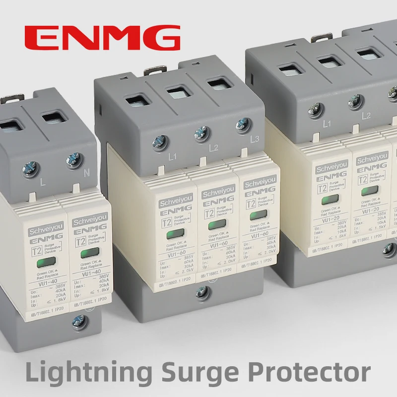 ENMG OBO Surge Protective Device (SPD) - Type II Lightning Protection, 2P/3P/4P,220V 385V Built-in Graphene Chip Flame-Retardant