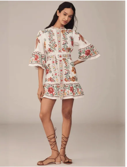 

2026 new V-neck temperament lantern sleeve waist dress