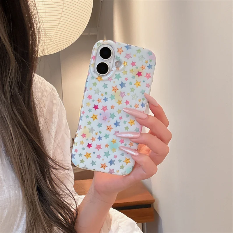 ويرلبول نمط IND بناتي القلب الملونة ستار جراب هاتف مع نجوم ثلاثية الأبعاد آيفون 11 12 13 14 15 16 17 برو ماكس