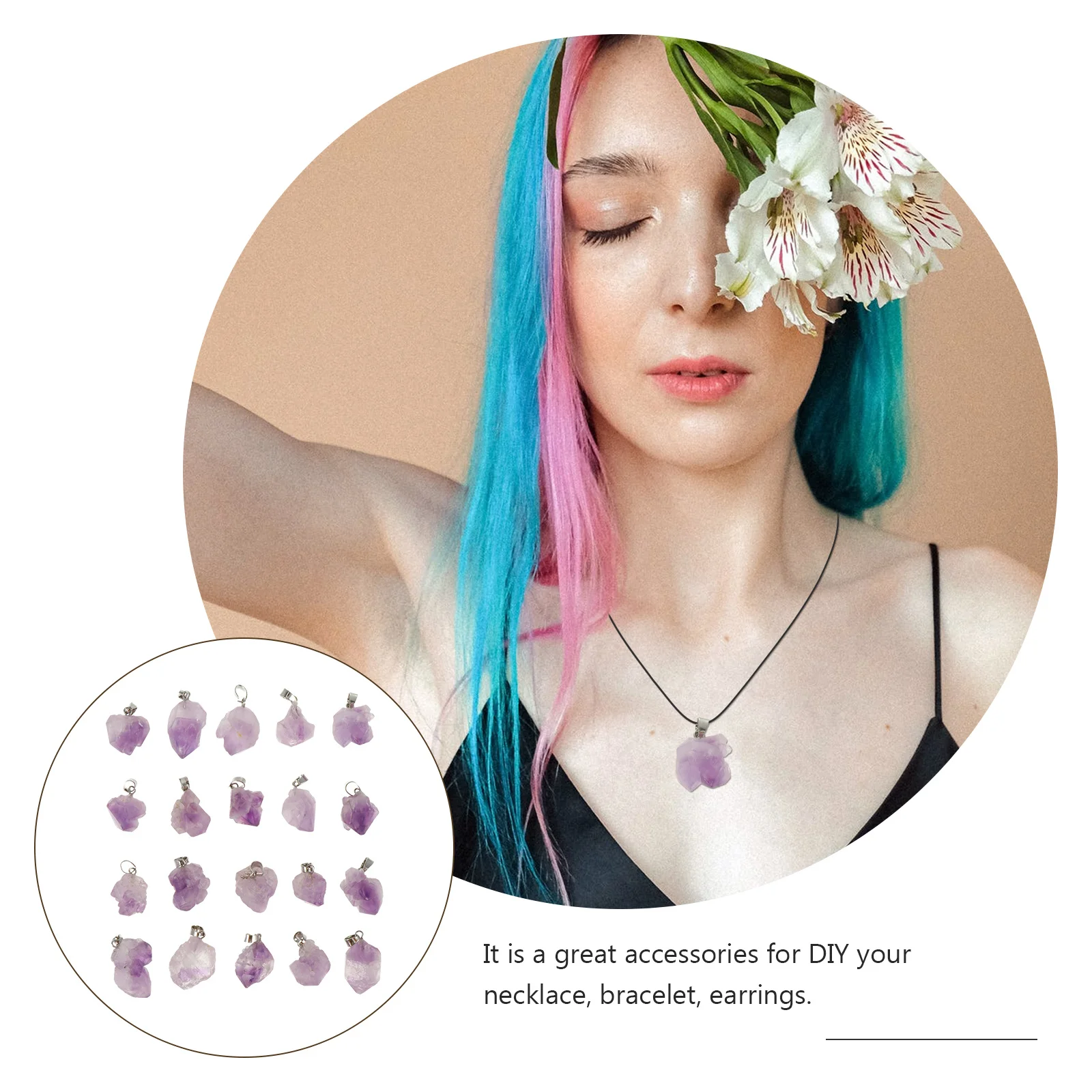 

20Pcs Natural Amethyst Pendants Stone Charms Durable DIY Jewelry Making Necklace Bracelet Craft Supplies Necklace Charms