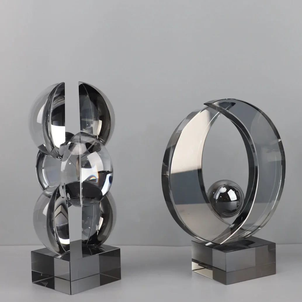 Creative Glass Craft Geometric Semicircle Crystal Sculpture Clear Crystal Ball Glass Decorative Figurines Home Decoration Access