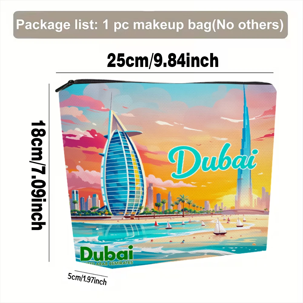 Dubai Skyline Sunset Beach Burj Makeup Bags for Girls Cosmetic Pouch Toiletry Bag Pencil Case Travel Storage