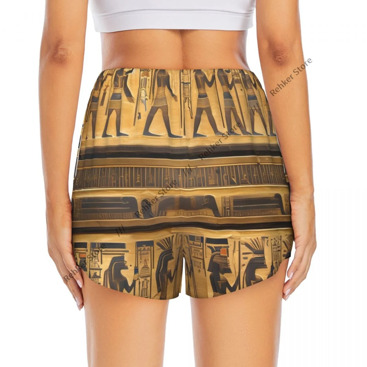 شورت رياضي نسائي من الهيروغليفية المصرية بطبقات مزدوجة سريع الجفاف للترفيه في الهواء الطلق والجري واللياقة البدنية والتمارين الرياضية #4