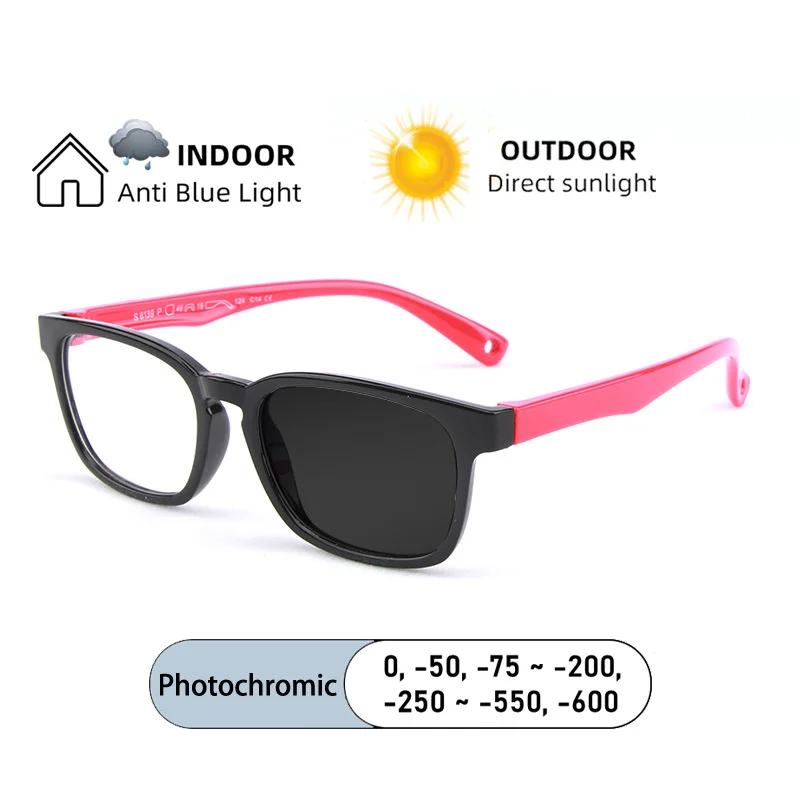 Brand Design Boy Square TPEE Frame Anti Blue Light Prescription  Myopia Glasses Girls Photochromic Astigmatism Children Eyeglass
