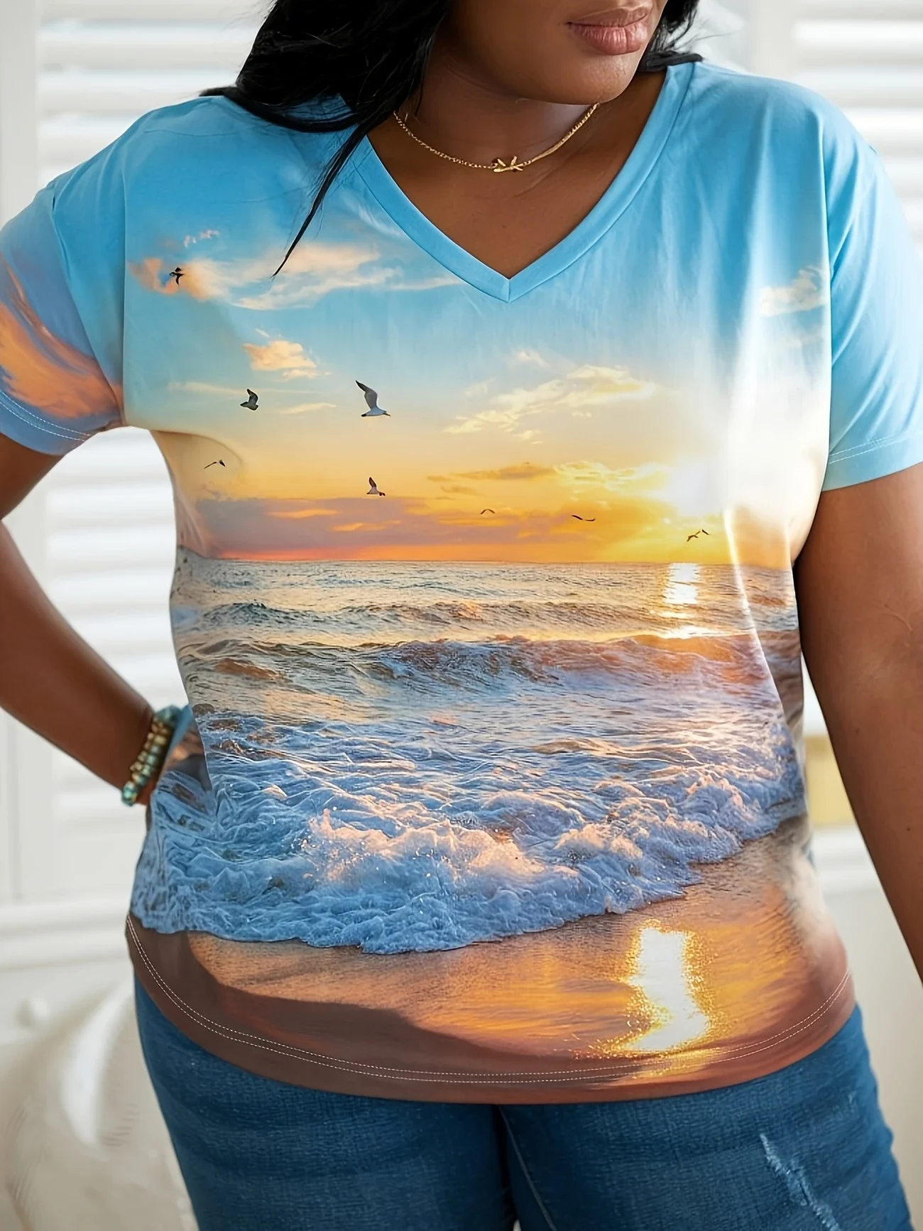 حجم كبير 1XL-5XL المرأة موضة الخامس الرقبة تي شيرتات قصيرة الاكمام السيدات عادية تي شيرتات قصيرة الاكمام بلايز #1