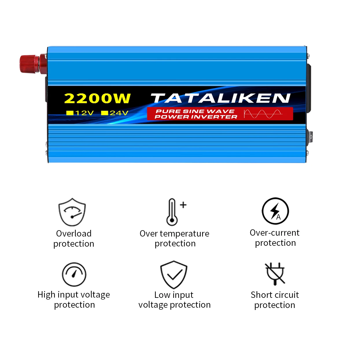 محول طاقة بموجة جيبية نقية 12 فولت إلى 220 فولت 50 هرتز 1000 وات-4500 وات نطاق واسع مع شاشة LCD ومروحة تبريد #4