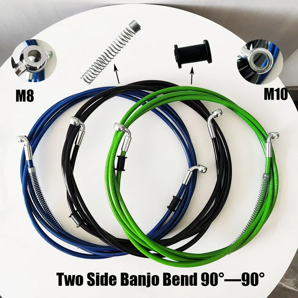 AN3 90° M8X1.25mm~M10X1.25mm Banjo Motorcycle Hydraulic Reinforce Brake line Clutch Oil Hose Stainless Steel Braided Pipe line