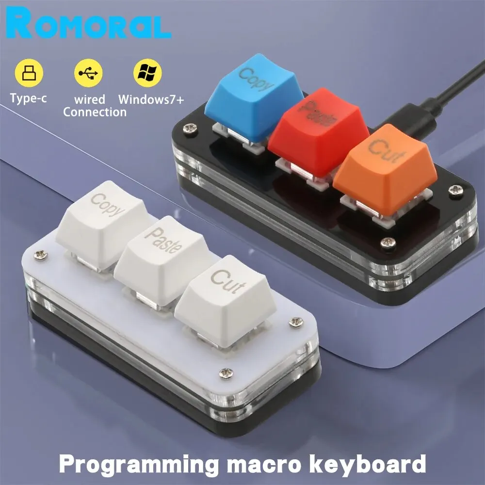 Romoral Macro Programming Keyboard RGB Keyboard for Photoshop Gaming Hotswap Programming Keypad Copy Paste Mini Button Macropad