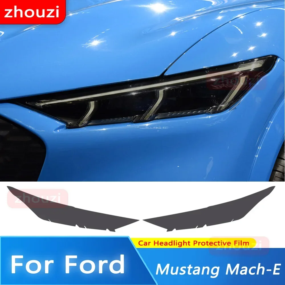For Ford Mustang Mach-E 2021-2022 Car Headlight Protective Film Front Light Transparent Smoked Black TPU Sticker