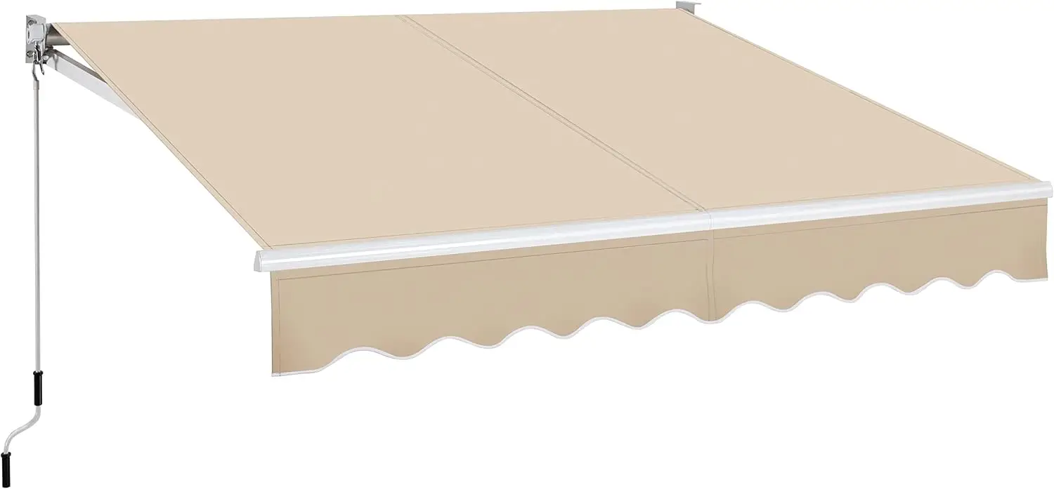 Manual Retractable Patio Awning Eight By Seven Feet Sun Shade Canopy With Manual Crank Handle Window Door Shelter With Aluminum Frame For Balcony Yard Over Two Hundred GSM Polyester Beige