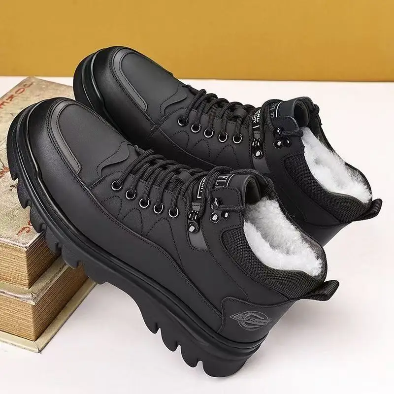 

Winter New Cotton Shoes Plus Fleece Thick Casual Sports Shoes Men's High Top Genuine Leather Shoes Fashion Snow Boots