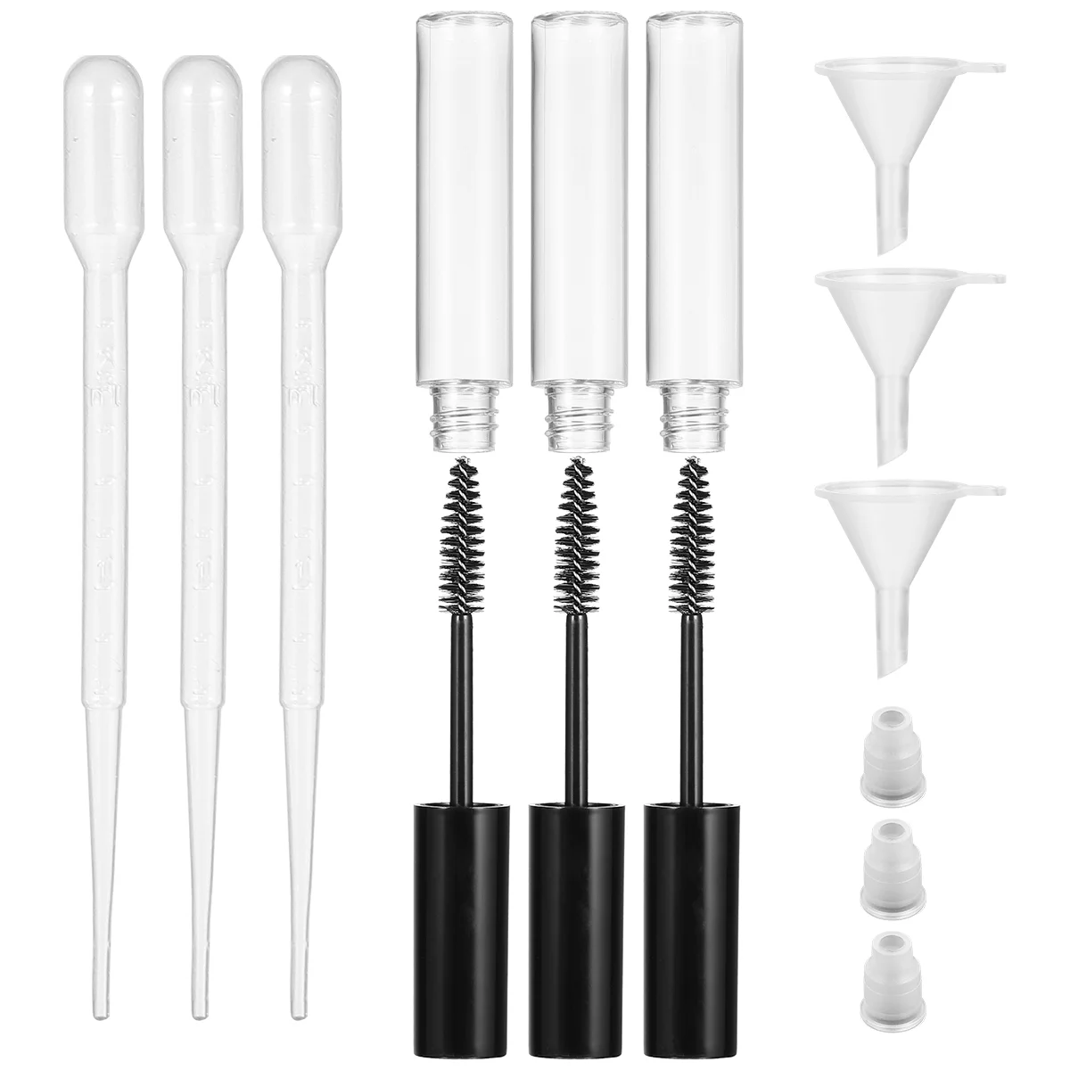 9-teilige Mascara-Röhre, leerer Behälter, nachfüllbare Röhrchen, Creme, Ersatz für Wimpern, Kunststoffstab