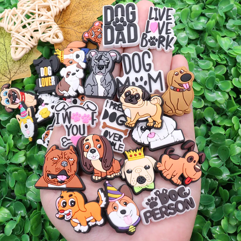 1Pcs Beagle Bulldog Mix Dogs Cute Animals Charm Children Dog Person Shoe Button Accessories Fit Birthday Gift