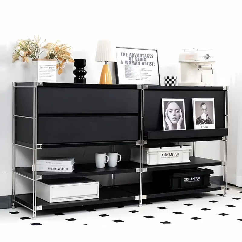 Combination Double Drawer Cabinet Magazine Cabinet Bauhaus Stainless Steel Shelf Living Room Coffee Machine Storage Locker