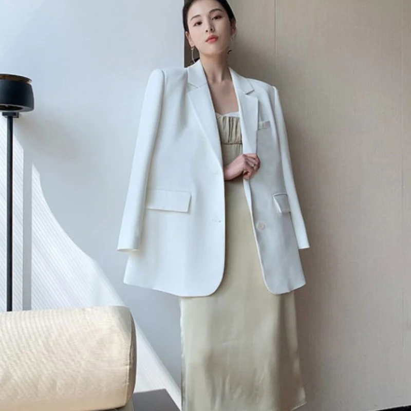 White Suit Jacket Female  2022 New Korean Version Loose Online Celebrity Casual Professional Fashion Small Suit Jacket