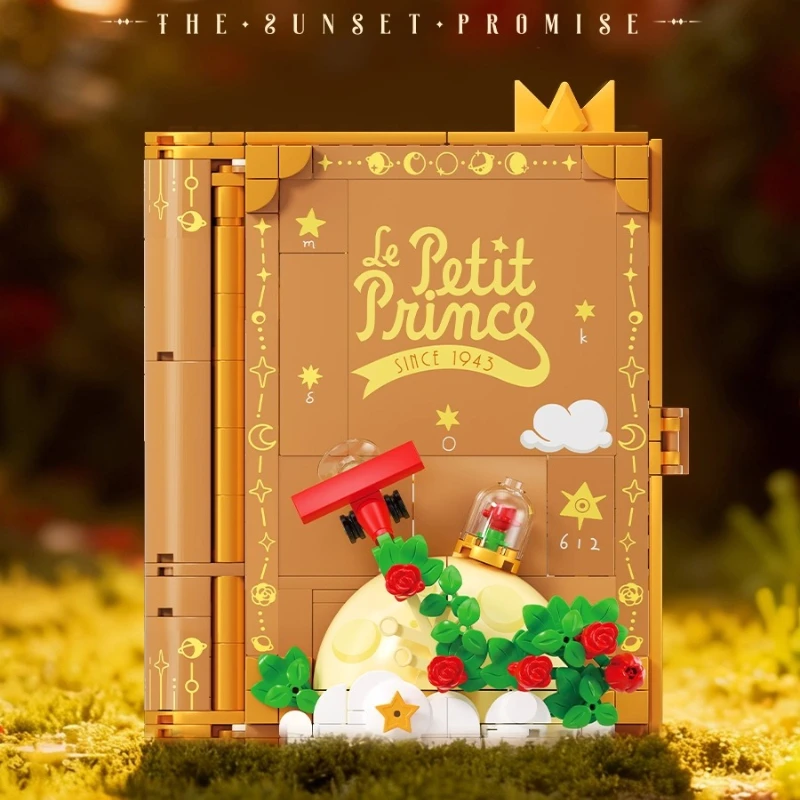 Blocos de construção de conto de fadas do pequeno príncipe, conjunto de livro estereoscópico rosa, quebra-cabeça, modelo de brinquedo, ornamento, coleção, presente
