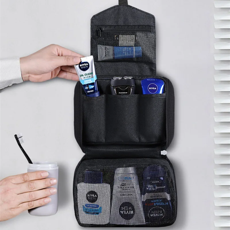 1 Stück Reise-Kulturbeutel aus kationischem Stoff mit hängendem, wasserdichtem Kosmetik-Organizer für die Nass-/Trockentrennung