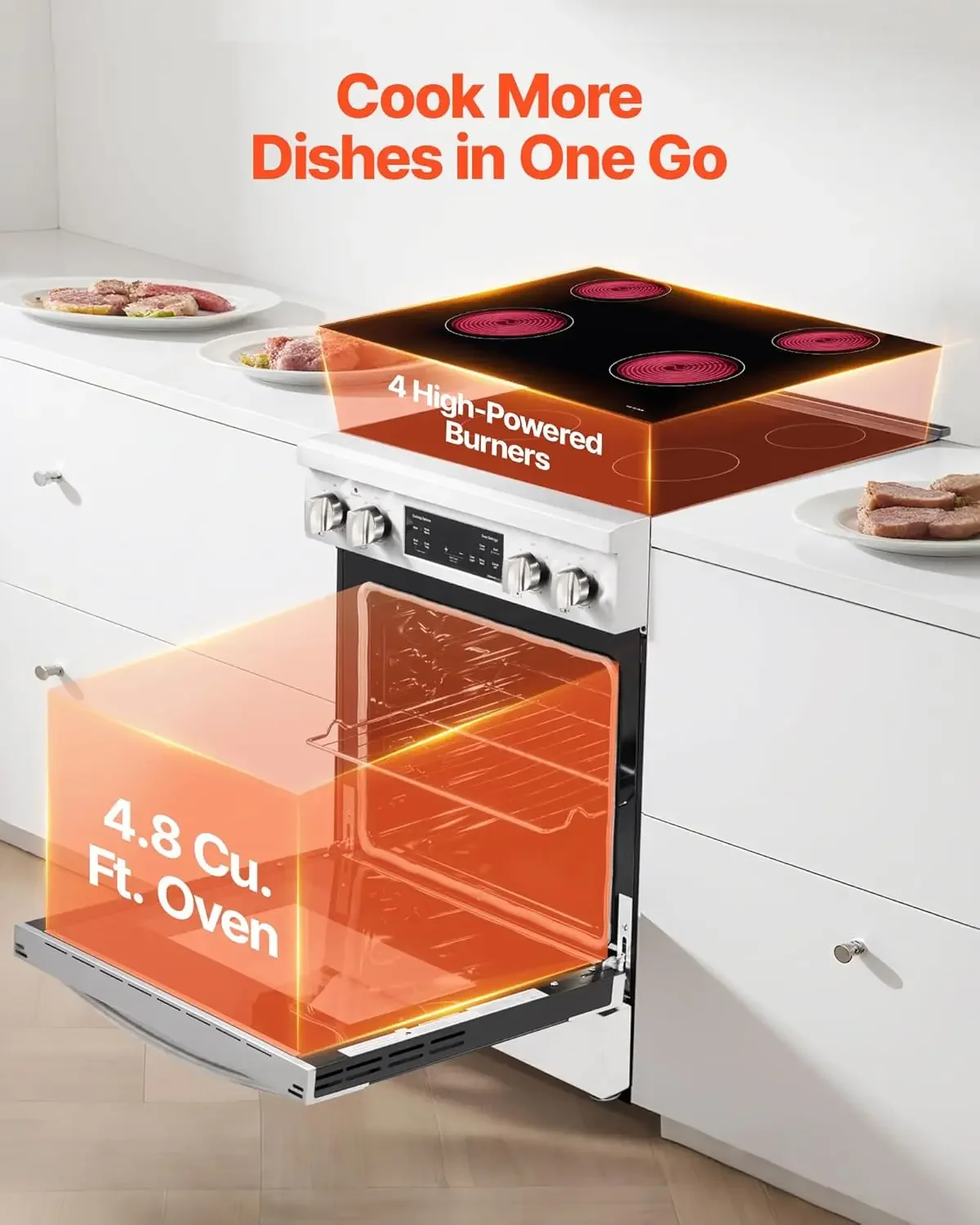 30in Electric Range Oven, 4.8Cu. Ft. Capacity Compact Freestanding Oven, Stainless Steel Kitchen Stove, with 4 Cooktop