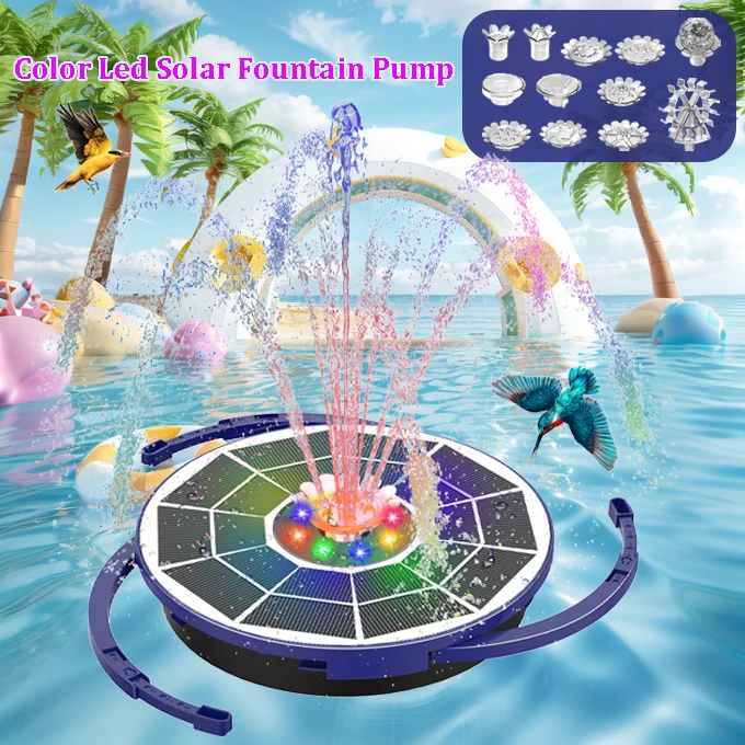 

3.5w Solar Bird Bath Fountain Pump with Light, Blue/Purple Solar Fountain, Automatic/Night Mode Switching, Suitable for Courtyar