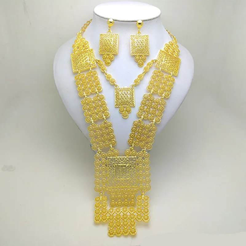 

Kingdom Ma Fashion Wedding Jewelry Sets Gold Colour African Necklaces Earrings Dubai Indian Bridal Jewelry Set For Women Party