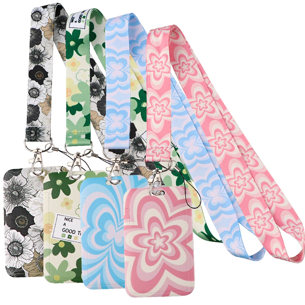 Cute Butterfly Flowers Lanyard Keychain ID Credit Card Cover Pass Phone Charm Neck Straps Badge Holder Key Holder Accessories