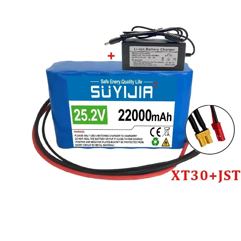 New 24V Lithium Battery Pack 25.2V 22000mAh 6S2P 18650 Rechargeable Li Ion Battery Cells Built-in BMS for Electric Bicycle Moped