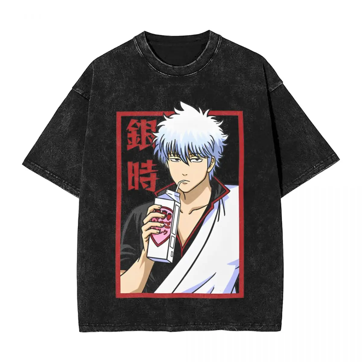 Gintoki T Shirts Washed Short Sleeve Oversize T-Shirts Gintama Adventure Samurai Comedy Men Women Tops Streetwear Summer Tees