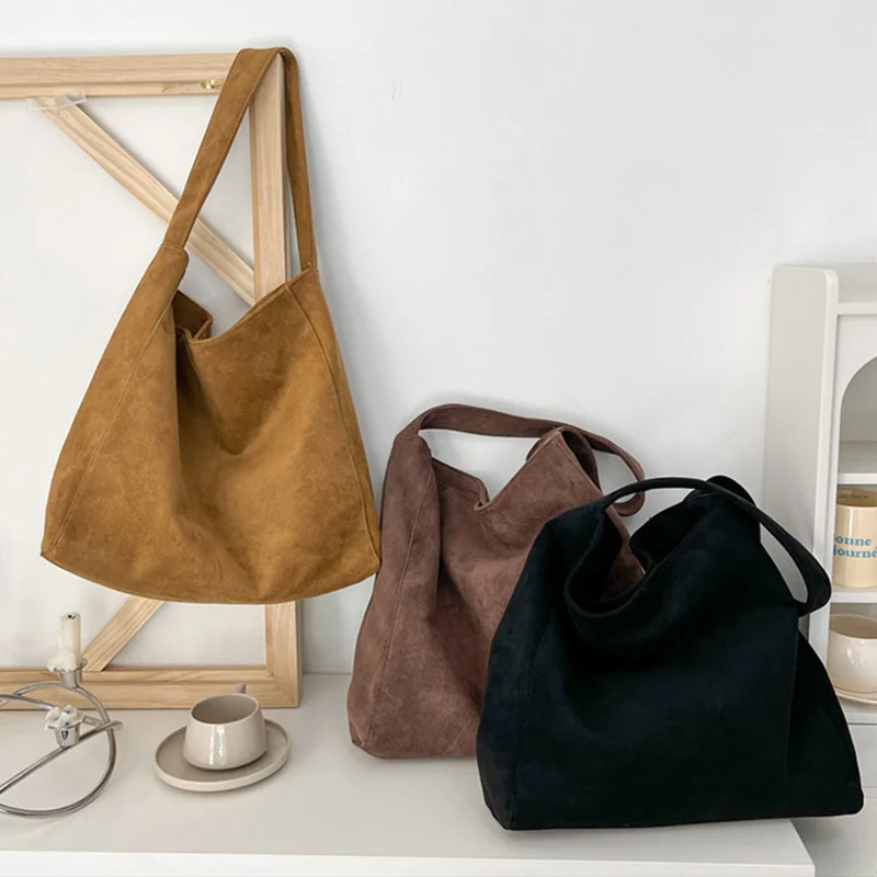 

Retro Suede Frosted Tote Bag Winter Simple Design Versatile Work Commuting Shoulder Bag Women's Large Capactiy Handbags