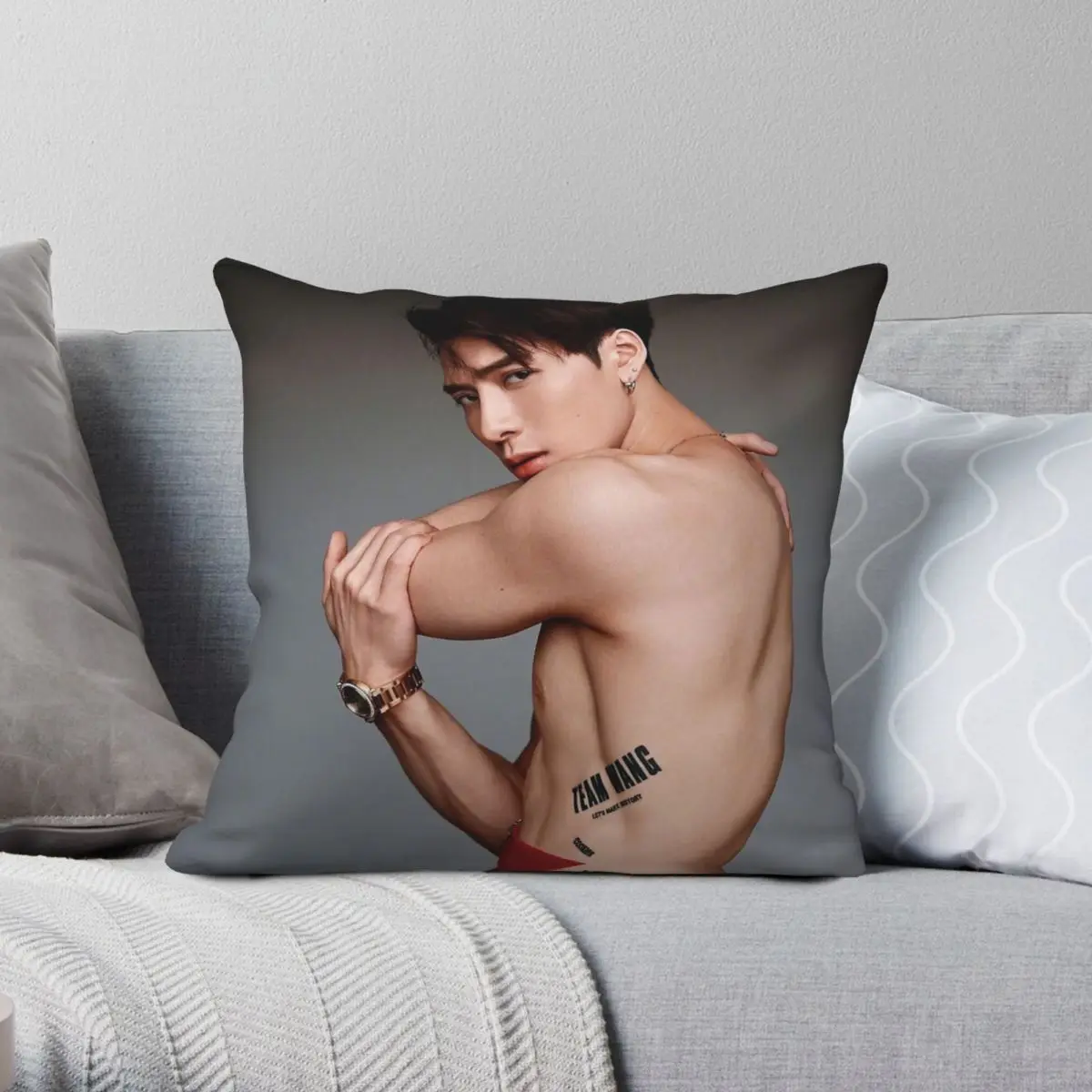 

GOT7 Jackson Wang Superelle Square Pillowcase Polyester Linen Velvet Pattern Zip Pillow Case Sofa Seater Cushion Case 18"