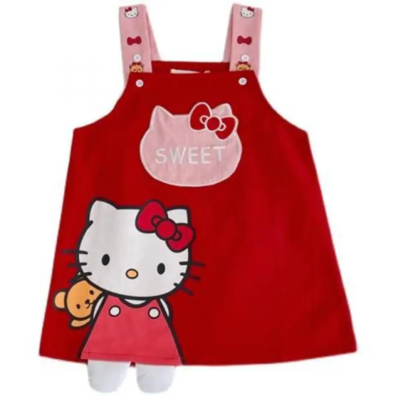 Kawaii Sanrio Hello Kitty letnie szelki rekreacyjne dla dzieci-spódnica słodka słodka luźna sukienka Cartoon wygoda krótkie rękawy dziewczyna Anime prezent