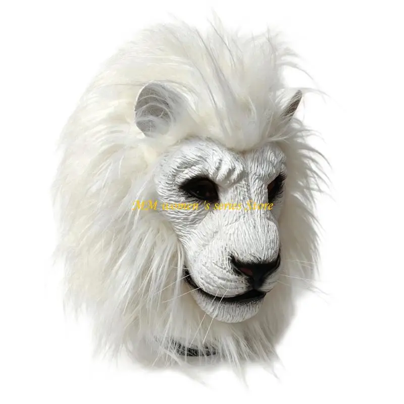 Q39C Latex Full Head Animal Costume Mask with Furry Trim and Eye Openings for Halloween Cosplay Holiday Party Adults Teens Use