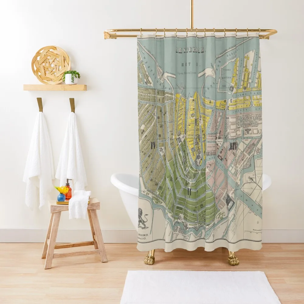 

Vintage Map of Amsterdam (1869) Shower Curtain For Bathrooms Modern Bathroom Accessories Waterproof Bath And Anti-Mold Curtain