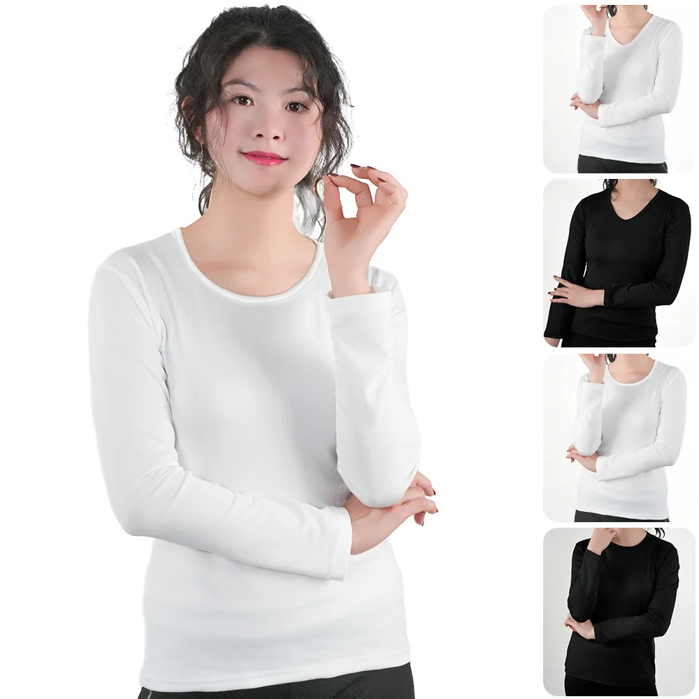 1pc Winter Thermal Underwear Tops Women O Neck Long Sleeve Clothes Bottom Top Black Slim Basic Heating V Neck Thermal T Shirt