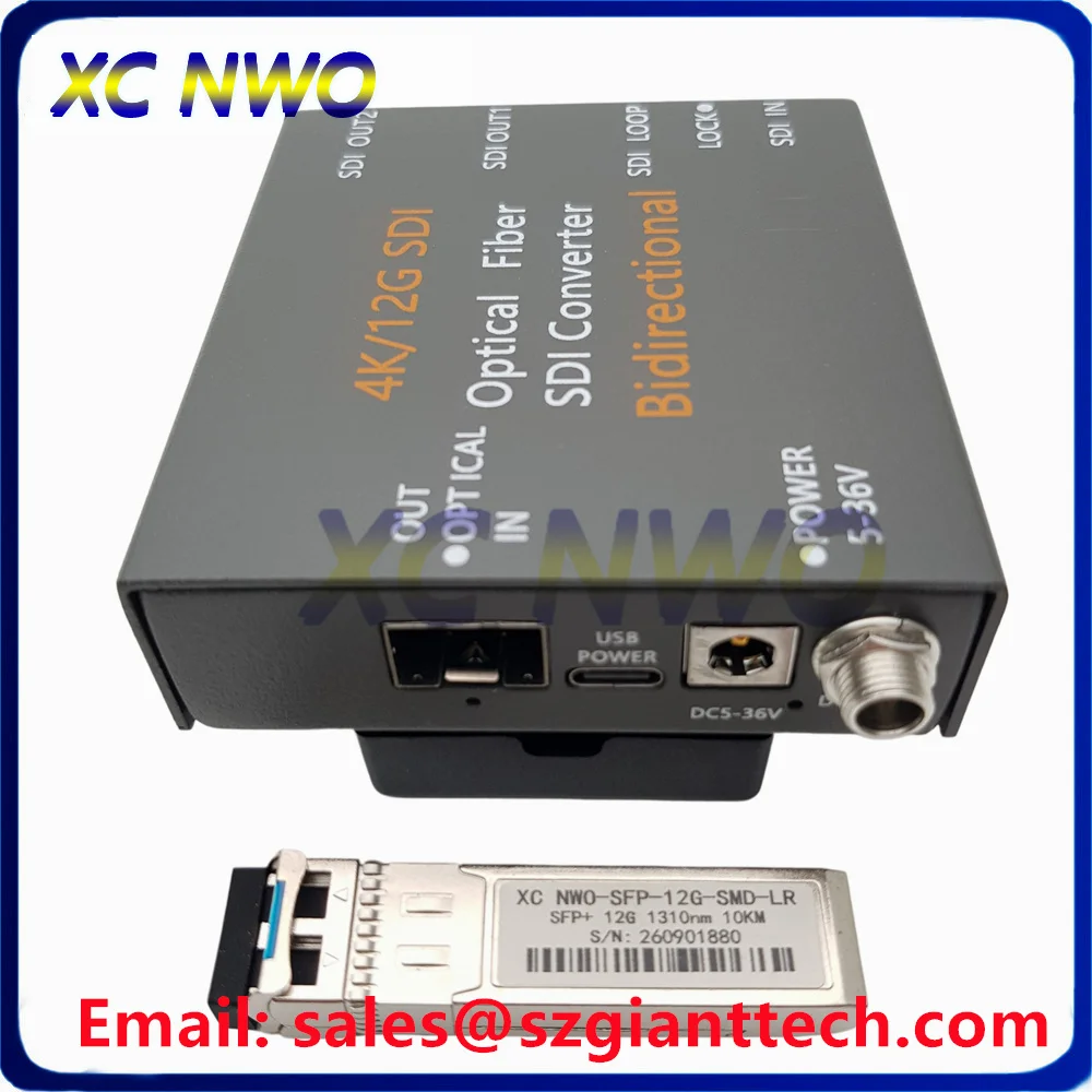 1Ch 4K/12G SDI Bidirectional Fiber Optic Converter/Transceiver With 2x Output +1x Loopback 12G Duplex 1310nm LC 10KM SFP/DC5-36V