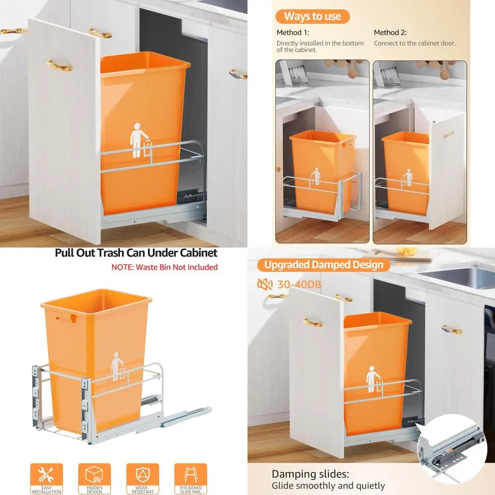 

Heavy-Duty Kitchen Sink Trash Can Kit with Soft-Close Slides, Garbage Can Not Included, Pull-Out Under Cabinet Waste Bin