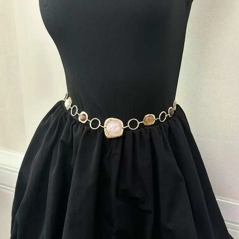 Women's Decorative Thin Silver Waist Chain Ethnic Style Iron Chain Hypoallergenic Decor for Wedding Guest Outfit Daily Wear