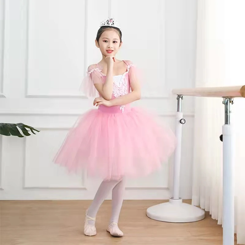 New High-end Girls Ballet Tutu Dress Gymnastics Leotard Diamond Pink Princess Ballerina Birthday Party Dance Costume Child Kids