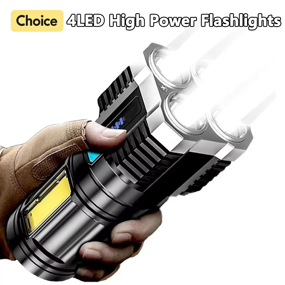 High Power LED Flashlights Camping Torch With 4 Lamp Beads And COB Side Light Rechargeable Portable Hand Lantern 4 Lighting Mode