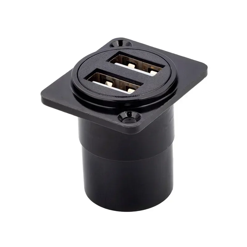 1PCS D Type Metal Double-Row USB Socket Female To Female USB 2.0 3.0 Connector Panel Mounting Black